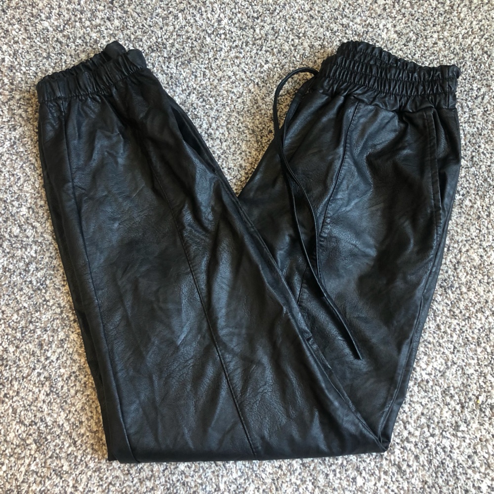 Boohoo Black Faux Leather Jogger Pants